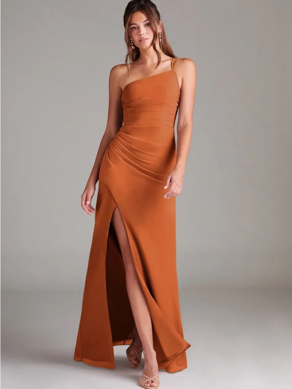 Azazie “Eren” Burnt Orange/ Cinnamon One-Shoulder Formal Gown Bridesmaid Wedding